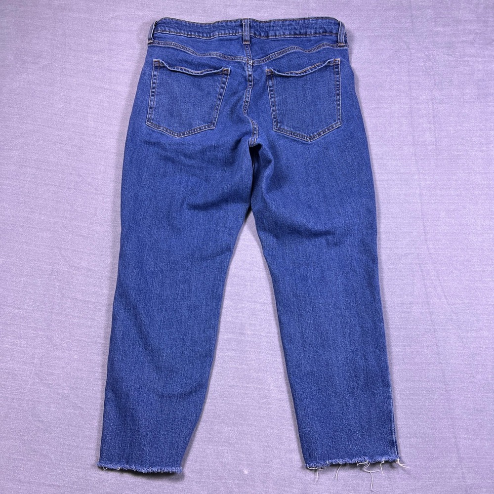 Old Navy O.G. Straight High Rise Jeans Raw Hem Womens Size 14 Blue Denim